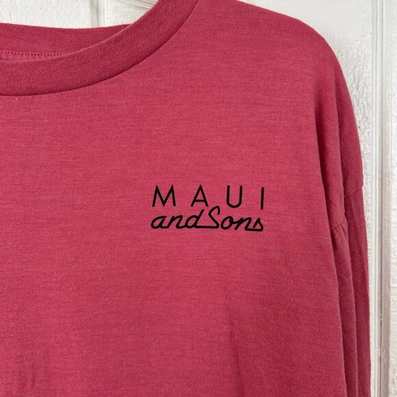 Maui and Sons Men Retro Surf Skater Long Sleeve Graphic Tshirt Red Size Large - Picture 6 of 6